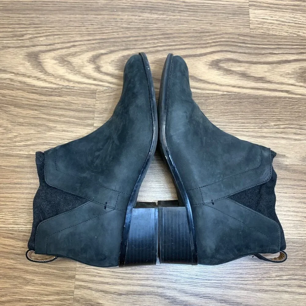 Vionic Joslyn‎ Black Leather Ankle Boots Booties Wool Trim Zip Up Women's Size 9